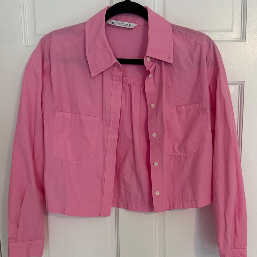 Zara Pink Button Down Crop Top for Women